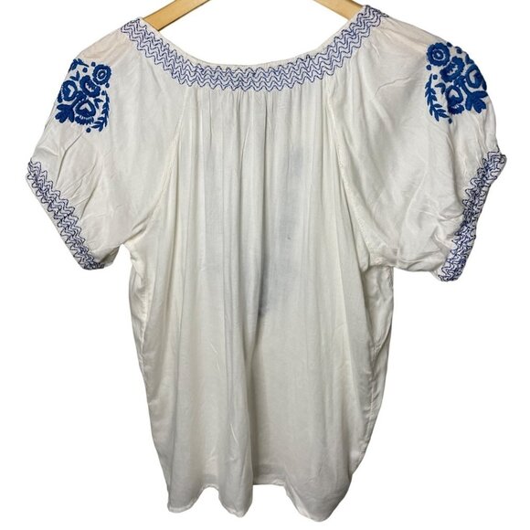 NY Collection White Embroidered Short Sleeved Boho Cotton Blouse Top Sz SP - Picture 2 of 11